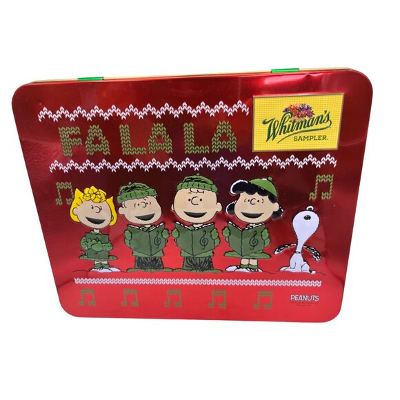 Whitmans Sampler Peanuts Holiday Tin Red & Green Collectible Rectangular Storage - Picture 1 of 7